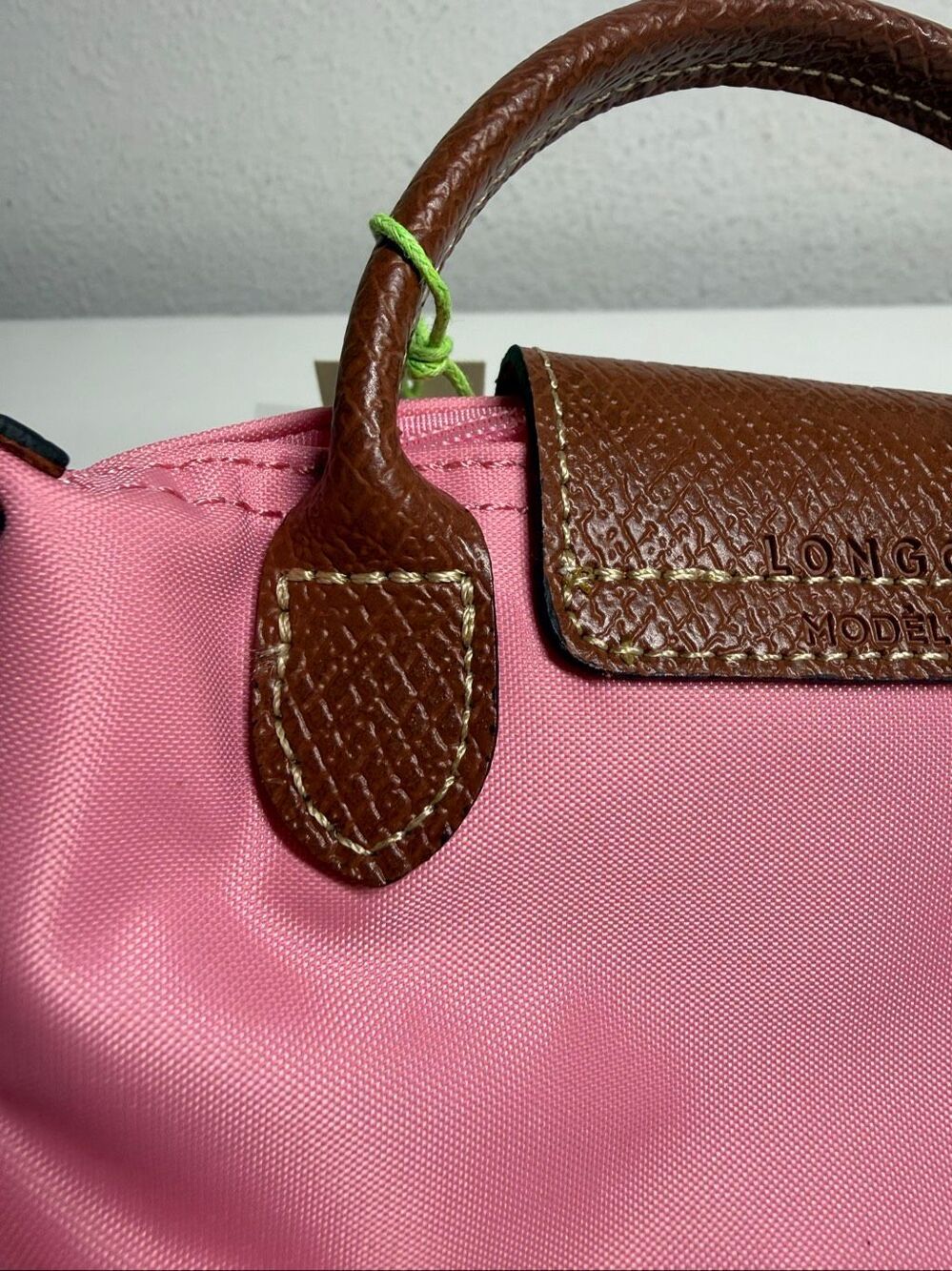 Longchamp Mini Le Pliage Nylon Guimauve Blush Pink Brown Top Handle Bag + Strap - Picture 6 of 14